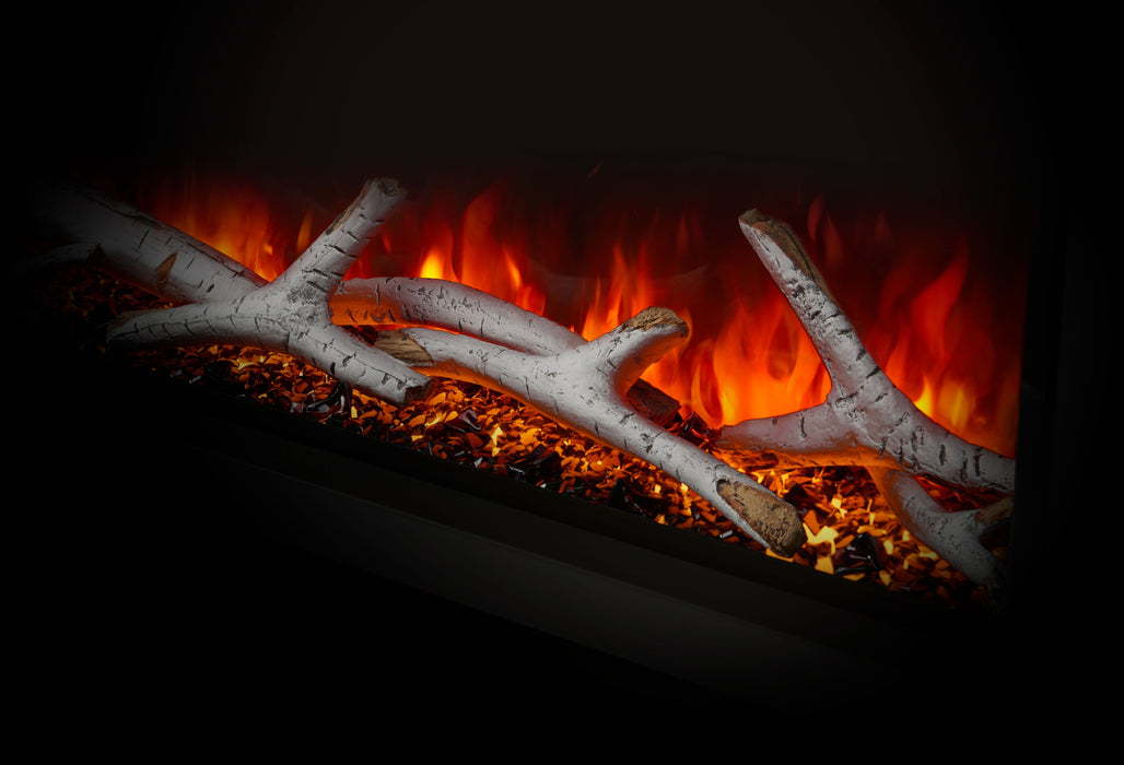 Napoleon Astound 62" Built-in Electric Fireplace - close-up of flames over birch logs