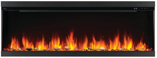 Napoleon Astound 62 FlexMount electric fireplace, front view with woodland logs