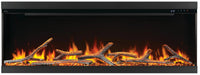 Napoleon Astound 62 FlexMount electric fireplace, front view with birch logs and black crystals