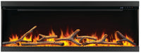 Napoleon Astound 62 FlexMount electric fireplace, front view with birch logs and clear glass media