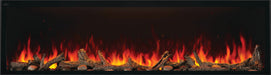 Napoleon Astound 74 built-in electric fireplace, front view with woodland and driftwood logs