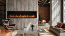 Napoleon Astound 96 built-in electric fireplace in a loft with beach fire and woodland logs