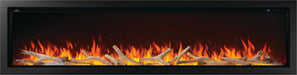 Napoleon Astound 96 built-in electric fireplace, front view with birch logs and clear glass media