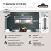 Napoleon CLEARion Elite 50 electric fireplace specifications: 50 in wide, 20-7/16 in tall, 9-1/16 in deep, 101.4 lbs, heats 400-800 sq ft