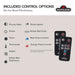 Napoleon CLEARion Elite remote control functions: privacy glass, timer, thermostat, heater, flame speed and color