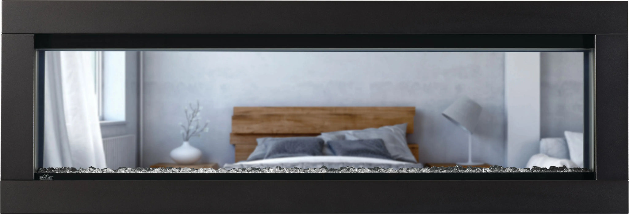 Napoleon CLEARion Elite 60 electric fireplace, front view with crystal embers