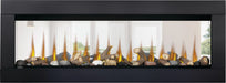 Napoleon CLEARion Elite electric fireplace with black trim, see-through glass, logs