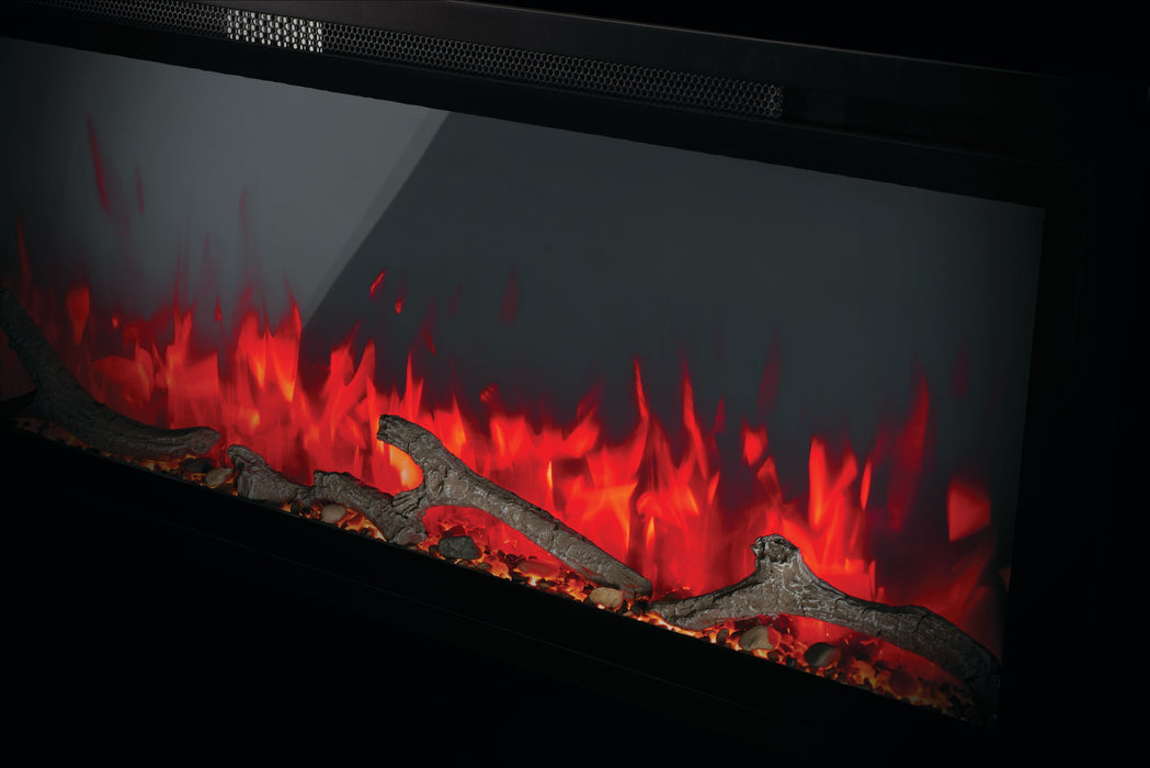 Napoleon Entice Series Wall-Hanging Electric Fireplace - close-up of birch logs with red flames (view 2)