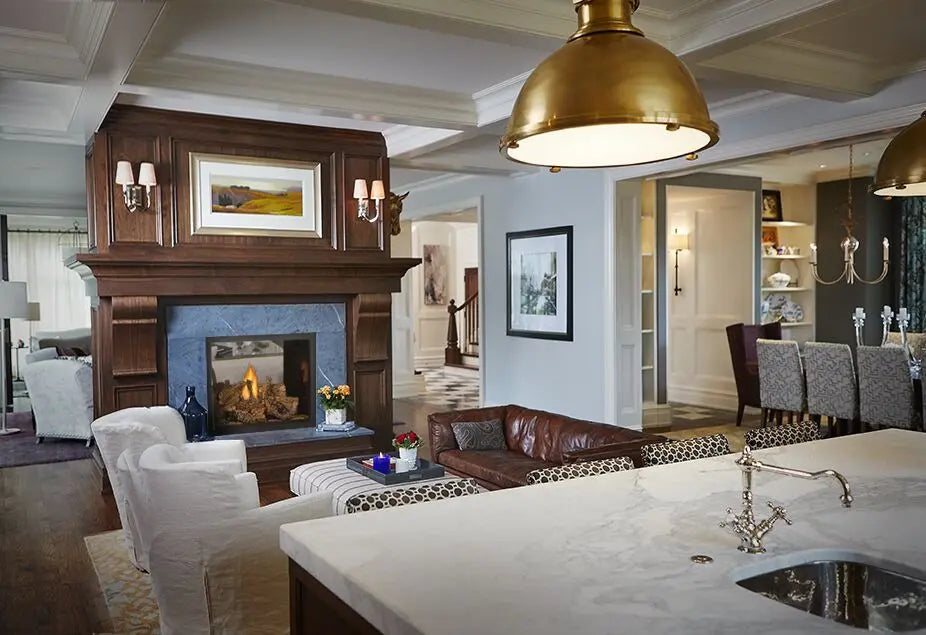 Napoleon High Definition 81 see-through gas fireplace in a living room with logs