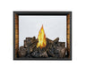 Napoleon High Definition 81 see-through gas fireplace, front view with log set and brick panels