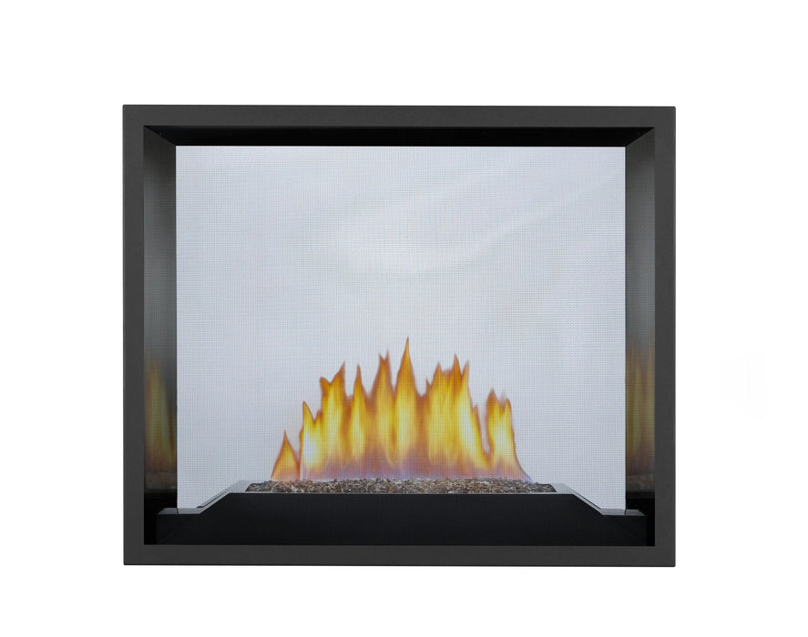 Napoleon High Definition 81 see-through gas fireplace, front view with glass media