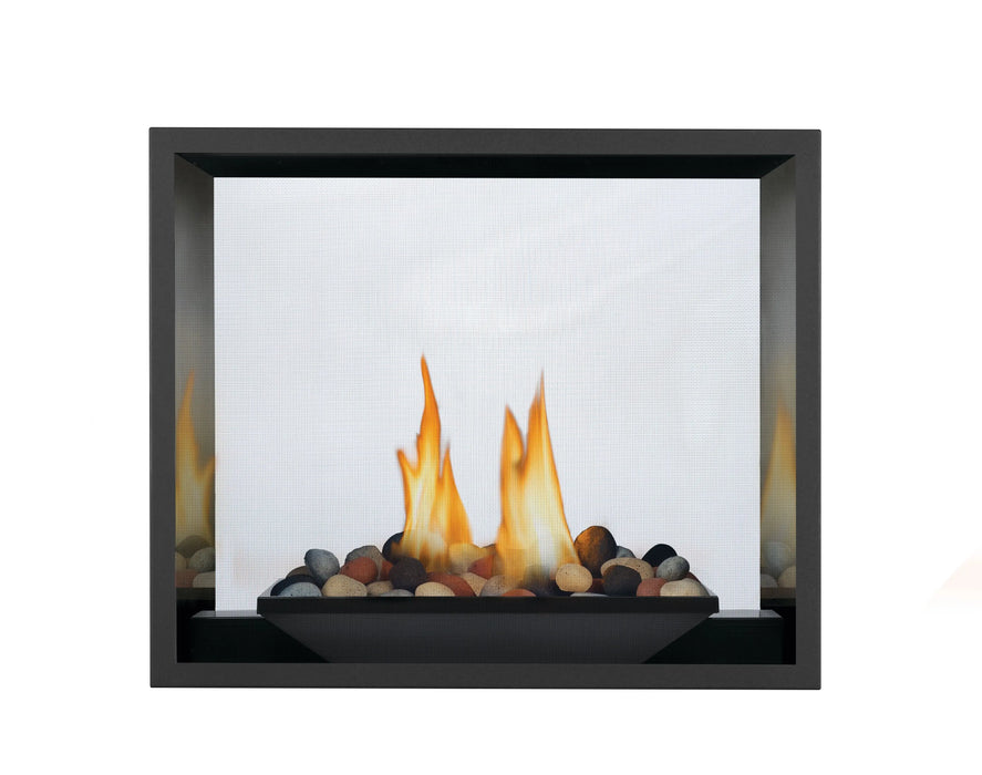 Napoleon High Definition 81 see-through gas fireplace, front view with rock set