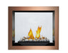Napoleon High Definition 81 see-through gas fireplace, front view with rock set and copper trim