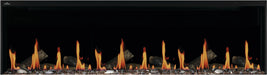 Napoleon Luminex 65 electric fireplace, front view with woodland logs, gas-log flame