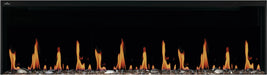 Napoleon Luminex 65 electric fireplace, front view with woodland logs, gas flame