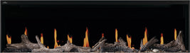 Napoleon Luminex 65 electric fireplace, front view with beach fire logs and woodland logs