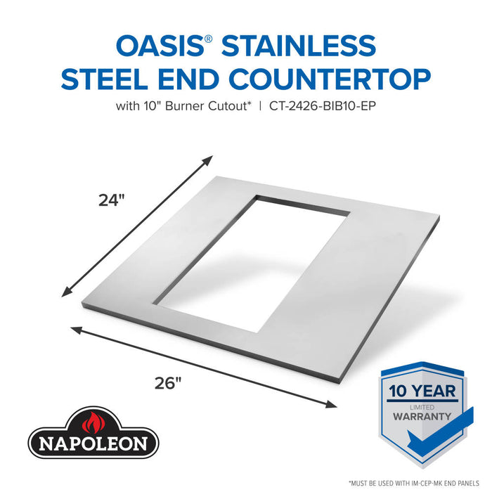 Napoleon OASIS® 24" x 26" Stainless Steel End Countertop with 10" Burner Cutout