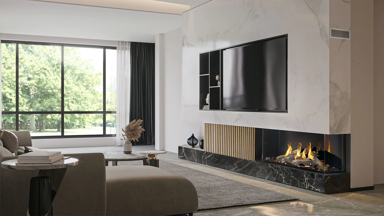 Napoleon Tall Bay Luxuria 50 three-sided gas fireplace, corner installation in a room