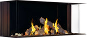 Napoleon Tall Bay Luxuria 50 three-sided gas fireplace, right angled view with oak logs