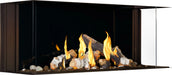 Napoleon Tall Bay Luxuria 50 three-sided gas fireplace, right angled view with birch logs