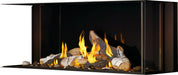 Napoleon Tall Bay Luxuria 50 three-sided gas fireplace, left angled view with birch logs