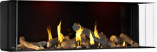 Napoleon Tall Bay Luxuria 62 three-sided gas fireplace, right angled view with oak logs