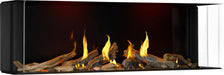 Napoleon Tall Bay Luxuria 62 three-sided gas fireplace, right angled view with driftwood logs