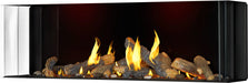 Napoleon Tall Bay Luxuria 62 three-sided gas fireplace, left angled view with oak logs