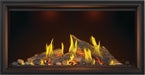 Napoleon Tall Vector 50 gas fireplace with Luminous Logs, front view with oak logs