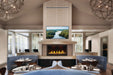 Napoleon Tall Vector 50 gas fireplace with Luminous Logs, in a restaurant