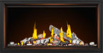 Napoleon Tall Vector 50 gas fireplace with Luminous Logs, front view with birch logs, glowing ember bed