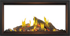 Napoleon Tall Vector 50 see-through gas fireplace with Luminous Logs, front view with oak logs