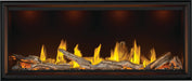 Napoleon Tall Vector 62 gas fireplace, front view with driftwood logs, orange ember lighting