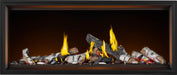 Napoleon Tall Vector 62 gas fireplace with Luminous Logs, front view with birch logs, glowing ember bed