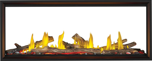 Napoleon Tall Vector 62 see-through gas fireplace, front view with oak logs
