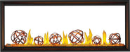 Napoleon Tall Vector 62 see-through gas fireplace, front view with wrought iron globes, clear glass embers