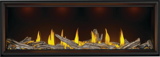 Napoleon Tall Vector 74 gas fireplace, front view with driftwood logs