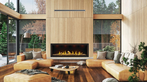 Napoleon Tall Vector 74 gas fireplace, in a living room