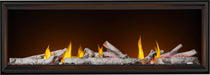 Napoleon Tall Vector 74 gas fireplace, front view with birch logs, glowing ember bed