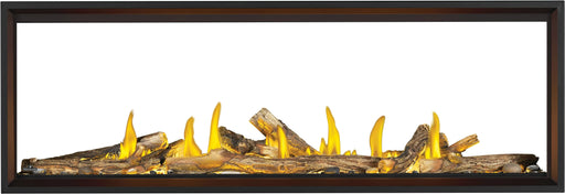 Napoleon Tall Vector 74 see-through gas fireplace, front view with oak logs
