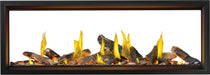 Napoleon Tall Vector 74 see-through gas fireplace with Luminous Logs, front view with oak logs