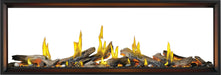 Napoleon Tall Vector 74 see-through gas fireplace with Luminous Logs, front view with driftwood logs