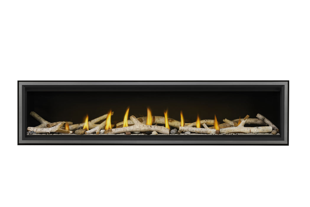 Napoleon Vector 74" Direct Vent Gas Fireplace - front view with birch logs