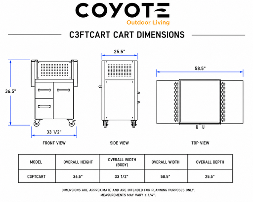 Coyote C3FTCART cart dimension drawing