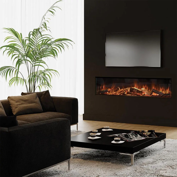 Ortal Evonic E-Lectra 70 built-in electric fireplace in a living room