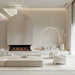 Ortal Holographic 60 frameless electric fireplace built into a living room wall