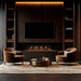 Ortal Holographic 60 frameless electric fireplace built into a living room wall