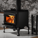 Osburn 2000 Wood Burning Stove with Blower - close view on traditional black legs against a whitewashed brick wall