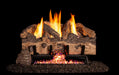 Charred Gnarled Split gas log set burning, front view