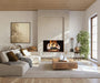 bright living room with a fireplace and gas logs burning